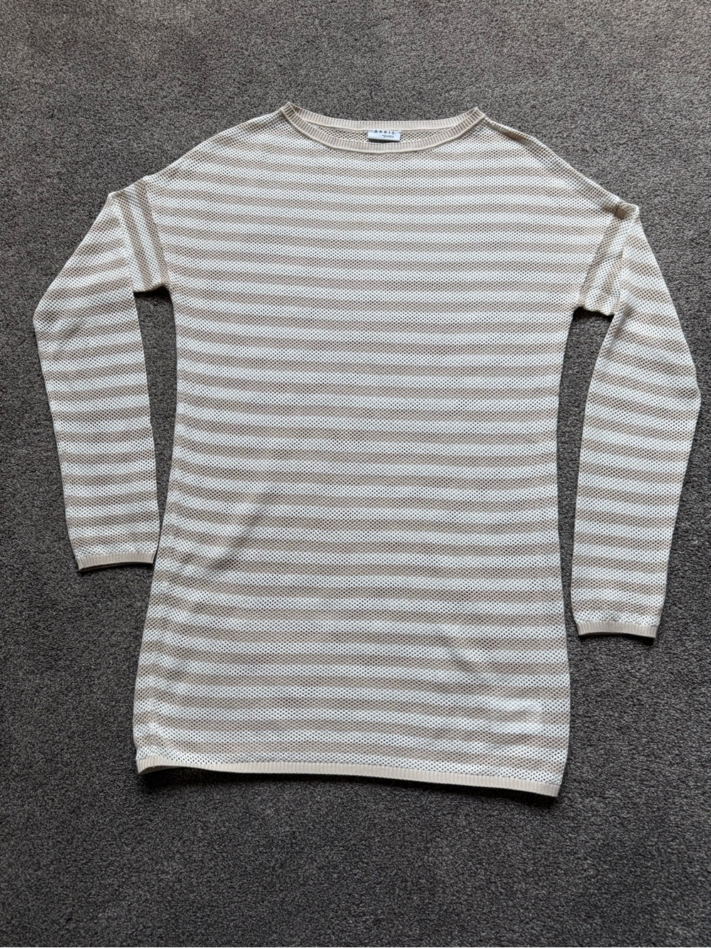 Akris Punto Cream and White Striped Scoop Neck Sweater